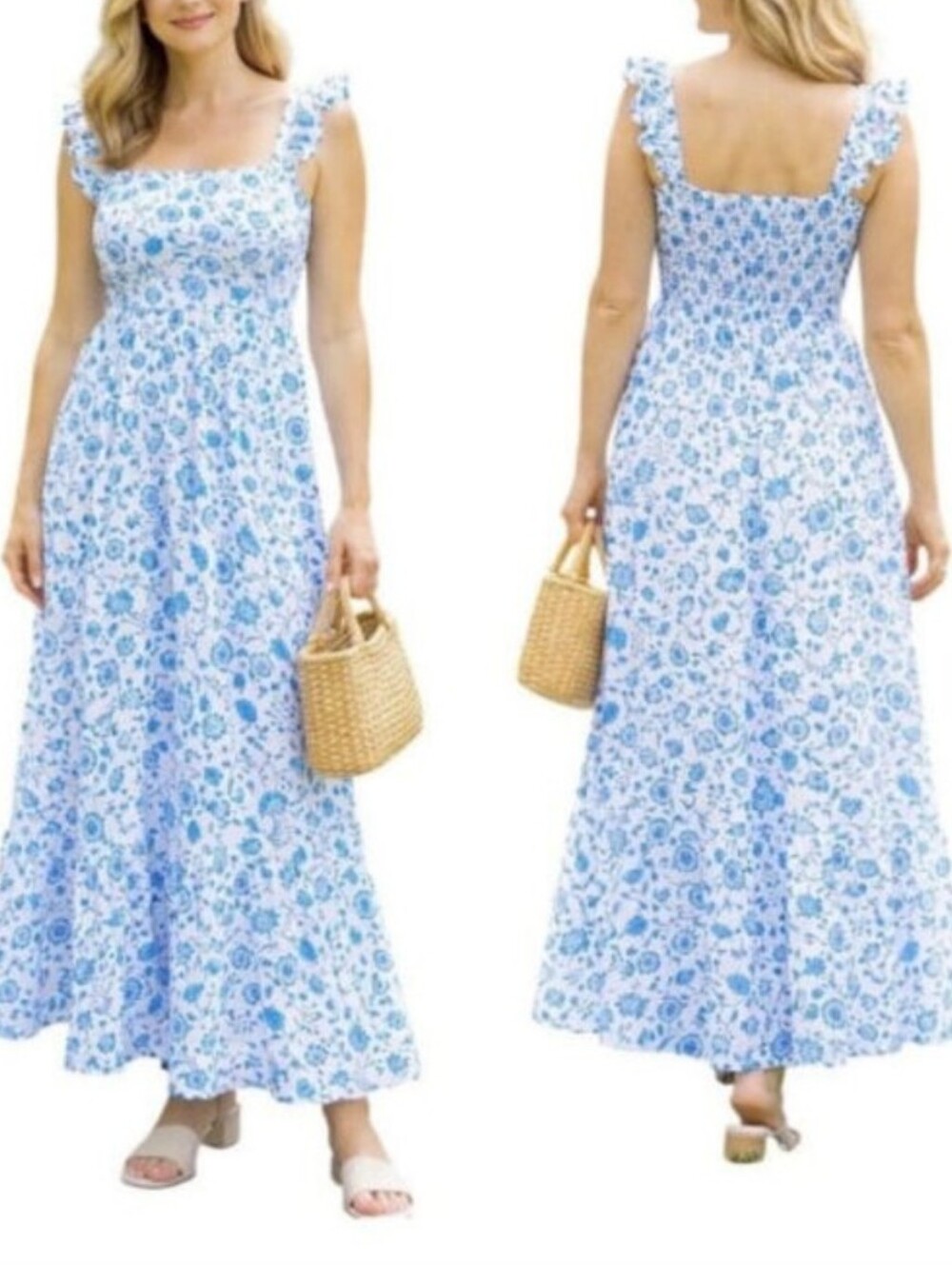 Draper James Floral Cotton Poplin Smocked Maxi Dress